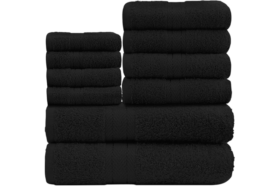 GC GAVENO CAVAILIA 10 Piece Towel Bale Set | Quick Drying Cotton Towel Highly Absorbent 450 GSM Black Towels Set | Bathroom Towels Bale Set 4x Face 4x Hand 2x Bath Towels
