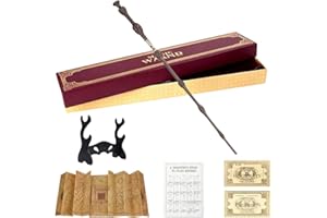 Weciau Dumbledore Wand, 35CM Magic Elder Wands With Resin, Handcrafted Dumbledore Wands Prop for Party, Exquisite Wizard Wands in Gift Box with Spell Chart, Station Ticket, Map and Holder