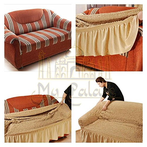 Stretch Sofabezüge 1er+2er+3er in creme (Sofabezuege Set, Sofabezug) / Sofabezug Ikea / sofabezuege 3 2 1 / sofabezug groß - 3