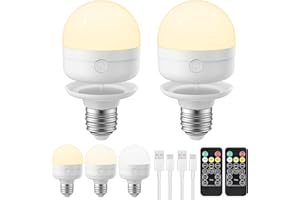 LGMCF USB Rechargeable Light Bulb with Remote Control Timer and 3 Color Temperatures, 5W Dimmable Battery Powered Light Bulbs E27 Detachable Charging LED Bulb for Non Hardwired Lamps, Wall Sconce,Home