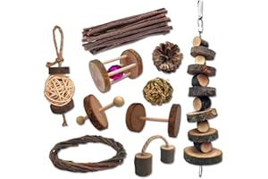 FATIYA 10 Pcs Naturel Petits Animaux de Compagnie Jouets ¨¤ Croquer,Jouets de Bois pour Petits Animaux pour Lapin, Hamster, Souris,Gerbille, Cochon d'Inde (Naturel)