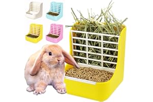 MINGZE Alimentador de heno para Conejo, para Chinchillas, Grandes, cobayas, contenedores de Alimentos 2 en 1,Contenedor de Recipiente de Comida Fija (Amarillo)