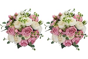 Nuptio bukiet sztucznych kwiatów, plastikowe główki kwiatów na dekoracje stoły, wesela, przyjęcia, walentynki, dekoracje domu (biały i różowy)
