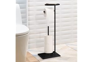 SHINOSKE Portarrollos de Papel Higiénico de pie con Estante de Almacenamiento Superior, Soporte de Papel Higiénico sin Taladro, Dispensador Porta Rollo Papel de Baño Cocina, Negro