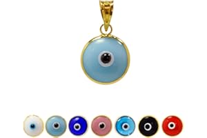 MIZZE MADE FOR LUCK Gold Plated 925 Sterling Silver 10 MM Round Glass Evil Eye Charm Pendant - 7 Colours Available - DIY Charm for Any Necklace