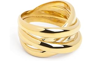 SINGULARU - Anillo Double Cross- Anillo de Latón con Acabado Baño de Oro de 18 Kt. - Joyas para Mujer - Hecho en España - Varios Acabados y Tallas