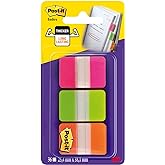 Post-it Index Medium Strong Filing Tabs, 36 Tabs, 25.4 mm x 38.1 mm, Orange, Pink and Green - Sticky Flags for Documents and