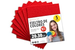 OFITURIA Feutrine de Couleurs pour Loisirs Créatifs, Couture, Patchwork, Artisanat, DIY et Décoration 20x30cm (Rouge Vif, 5 pcs)