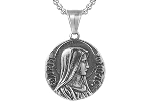 PikaLF Collana Vergine Maria per uomo, Collana Hip Hop di Cristo Maria, Collana con ciondolo testa di Gesù religione cristiana con catena da 23,6 pollici, Ciondolo Maria cattolica punk rock