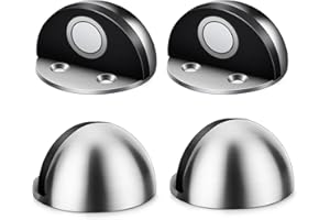 MUXITRABE Fermaporta Magnetico 4 Pezzi Blocca Porta da Pavimento Acciaio Inossidabile Ferma Porta da Pavimento con Nastro Adesivo Biadesivo 3M e Viti per Pareti Pavimento Mobili Uso Casa Ufficio(Argento)