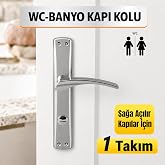 Lavanta WC Banyo Aynalı Kapı Kolu Nikel İnox Sağa A&ccedil;ılır İ&ccedil; Dış Wc Kapısı Kilitlenebilir (1 TAKIM)