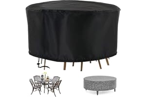 Flymer Patio Furniture Table Covers Round, 128 x 71cm Circular Patio Furniture Cover Oxford Fabric Heavy Duty Waterproof Dustproof Rip Proof Anti-UV Garden Table Cover with Storage Bag(Black)