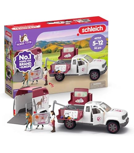 SCHLEICH 42535 Abenteuer mit Auto und Pferdeanhänger, 42593 Wohnwagen geheime Club-Treffen, für Kinder ab 5-12 Jahren, Horse Club