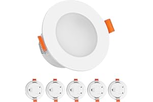 Eslas LED Downlights Ceiling 5W, IP65 Parallel Connection Recessed Ceiling Lights 3CCT Bathroom, Warm White 2700K Neutral White 4000K Cool White 6000K Selectable, 550Lm, Non-Dimmable, 6 Pack