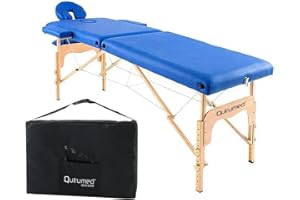 QUIRUMED Lettino da massaggio pieghevole in legno facile, colore blu, 186 x 66 cm, lettino da massaggio, massaggio fisioterapico, similpelle, testa articolata, altezza regolabile, 2 sezioni