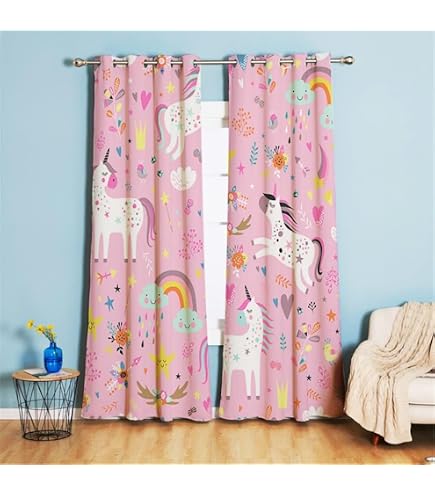 Tende Oscuranti Per Cameretta Bambina Con Unicorni – Happy Linen Company, 168x183 Cm, Completo 2 Pannelli