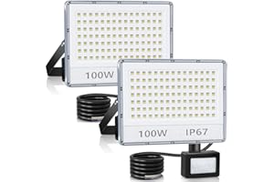 ANNIFUNLY Foco LED con Sensor de Movimiento 100W 2 Piezas, Focos LED Exterior Blanco Frío 7000K,IP67 Impermeable 10000LM Proyector Led Iluminación de Seguridad,luz Exterior para Jardín, Patio,Garaje,Terraza