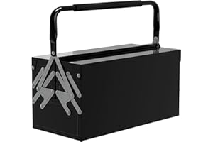 DURHAND Caja de Herramientas Metálica, Maletín de Herramientas de Acero Plegable con 5 Bandejas y Asa, para Taller, Garaje, 45x20x34,5 cm, Negro