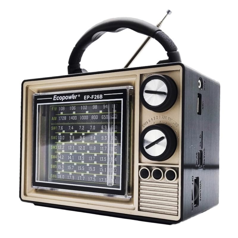 EQUATER ECOPOWER EP-F26 Portable AM/FM Radio with 18650 RECARREGEABLE Battery/USB Slot/SD Slot/Bluetooth Connection/Touch Light (Brown)