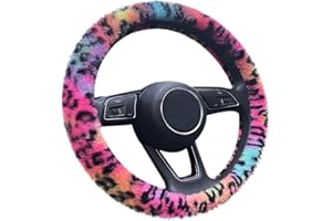 DAZZLUXE 1 Stück Leoparden-Punkt-Lenkradbezug, Batik-Leoparden-Druck-Lenkradbezug, Auto-Lenkerbezug, Elastischer Lenkradbezug, Plüsch-Lenkradbezug, Winterwarmer Lenkradbezug