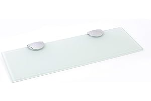BSM Marketing - Ripiani in vetro temperato nero o bianco, spessore 6 mm, con grande finitura cromata e supporto 400 mm x 100 mm, per bagno, cucina, ufficio (1, bianco)