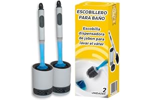 THE INVENTIONS EMPORIUM Escobilla Baño con Dispensador Jabon - Escobilla Recargable Inodoro - Escobillas de Baño de Silicona Rellenable de Jabón - Escobillero de Suelo o Pared con Soportes y Bandeja Extraíble - (Pack 2)