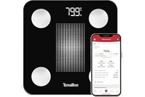 TERRAILLON - WEIGHT CONNECT - Balance connectée Bluetooth, Analyse des masses graisseuse, musculaire, hydrique et osseuse, IMC, Capacité 180 kg, Graduation 50g, Ecran LED, Plateau verre, Sérigraphié