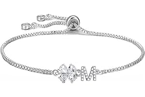 SAMINO Bracciale Lettera Iniziale per le Donne Ragazze, Bracciale Ciondolo Erba a Quattro Foglie Gioielli Regolabile per Mamma Figlia Sorella Amici Fortunato Quadrifoglio Regali