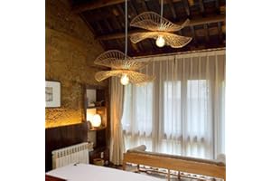 AUCF Lustre Bambou Tissé À La Main, Rotin Lampe À Suspension, E27 Rétro Lampe Suspendue Abat-Jour Bambou, Lumières De Style Naturel De Pays, Pendentif Lumières Créatif Décoratif Pour Cuisine Salle À Manger