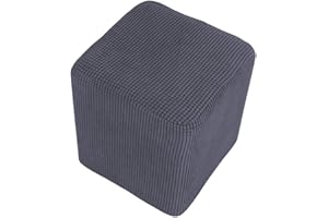 MERIGLARE Stool Covers Removable Footstool Protector Ottoman Pouffe Chair Stool Fabric Cover Footrest Covers Elastic Bottom Replacement Stretch Slipcovers for Old Furniture(Cover Only) - Gray