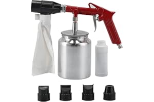 BUACHOIS Sandstrahler, Sandstrahlpistole, Druckluft Sandstrahlpistole 200 l/min 2,5 Bar Druckluft Sandstrahler mit Auffangsack, Sandstrahlgerät Kit Strahlpistole, Streutopf, Ersatzdüsen, Sandstrahltank