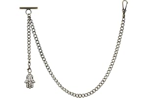 ZTA Albert Chain Pocket Watch Chain Fob Chain with Hamsa Hand of Fatima Design Medal Fob with T Bar Swivel Clasp