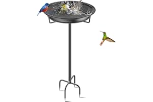 KHayRovies Bird Bath for Outdoors, Metal Garden Birdbath Bowl for Outside with 4 Prongs Base Stake, Bird Feeder for Garden Yard Lawn Deco (Black)