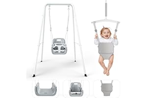 HELANGEL 4-in-1 Toddler Swing, Kids Swing Set with Baby Jumper for 6m to 6y, Premium Detachable Comfort Seat, Adjustable Height, Indoor/Garden/Outdoor (White)