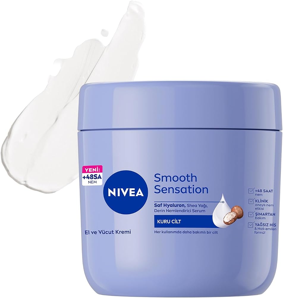 NIVEA Nemlendirici El ve Vücut Bakım Kremi Pürüzsüzleştirici 400 ml, Kuru Ciltler,48 Saat Yoğun Nemlendirme,Shea Yağı