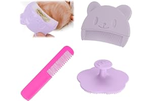 JUSHION 3er-Pack Babybürste für Milchschorf Entfernen - Sanfter Milchschorf Kamm für Neugeborene - Effektives Kopfgneis Entfernen Baby - Ergonomischer Baby Kamm und Badebürste Set
