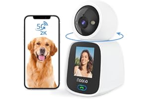 Noorio 2K HDR PTZ Camera, 360° Baby/Pet Monitor, Free Local Storage, Dual-Band 2.4/5 GHz Wi-Fi, 2-Way Video Calling with 2.4" Screen, AI Tracking, IP66 Indoor/Outdoor Security Cam, Works with Alexa