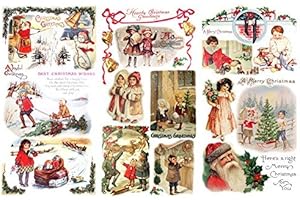 Flonz Decoupage Paper Pack (12 sheets A4/8x11) Christmas Santa Kids Play w Gifts Vintage Ephemera
