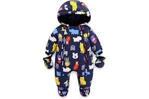 Lobmouse Bambino Tute da Neve Inverno Pagliaccetto Body con Cappuccio Infantile Jumpsuit Ragazza Ragazzi Tuta Footies con Guanti Spesso Tutine Neonato Onesies Maniche Lunghe per 3-24 Mesi
