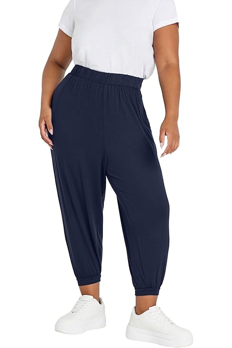 Yours Curve Cropped Jersey Harem Joggers - Women's - Plus Size Curve Black  : Amazon.co.uk: Fashion