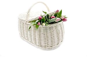 ‎MYBER MyBer® Korb Weidenkorb Einkaufskorb Picknickkorb Stabiler Tragekorb mit 2 Deckeln aus Weide geflochten weiß K13-030