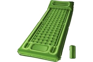 WULWUN Materassino da Campeggio Autoinflabile Singolo, 12 cm Spessore, Materasso Gonfiabile Ultra leggero Pompa Integrata, Impermeabile, Connettibile per Escursioni, Campeggio, Viaggi in Tenda (Verde)