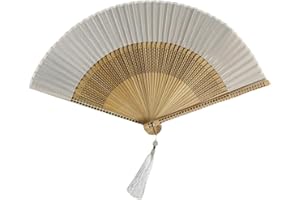 Elnwnnkc Abanico de mano de seda y bambú, suave y cómodo, de madera china, plegable, hecho a mano