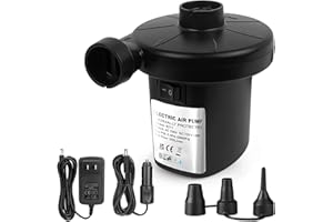BOMPOW Electric Pump for Inflatables Quickly Inflatable Pump for Air Mattress Air Camping Paddling Bed Swimming Pool Ring Inflatables with 3 Nozzles, AC 230V/DC 12V 50W