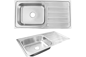 RUMO RELIABLE & MODERN RUMO Essence Stainless Steel Kitchen Sink 1.0 One Single Large Deep Bowl Reversible Sinks with Drainer 1000mm x 500mm Inset Life Time Warranty Includes Wastes & Plumbing Kit