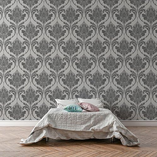 Damask Wallpaper Modern Metallic Linen Sheen Effect 2 Colours Zahra Crown