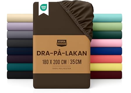 Utopia Bedding dra-på-lakan – djup ficka 35 cm (14 tum) – borstad mikrofiber (Brun, 180x200 cm) - Amazon Deal & Rabatt