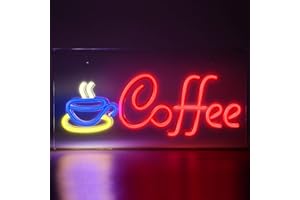 FITNATE Letrero de Neón para Café, Luz Led Brillante, Alimentado por Usb, Letrero Abierto para Café, Cafetería, Tiendas, Decoración de Restaurante, Incluye Letrero de Horario Comercial