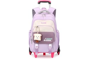 Amythe Mochila con Ruedas Niña, Mochilas Escolares Trolley para Adolescentes, Carro Mochila de Viaje para Niños, 36L Mochila Portatil Informal para Chica y Mujer con Carrito -Morado