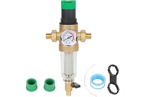 AYYDS Rückspülfilter, Druckminderer Wasserfilter mit Manometer, Wasserdruckminderer, Wasser Vorfilter Sedimentfilter, Ausspülbarer Feinfilter, Spin Down Sediment Wasserfilter (1" mit 3/4" Adapter)